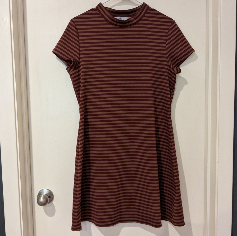 FP Beach Stripe Marroon and Brown T-Shirt Dress in Large